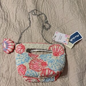 Marshalls Cream and Pink Shell Beaded Clutch